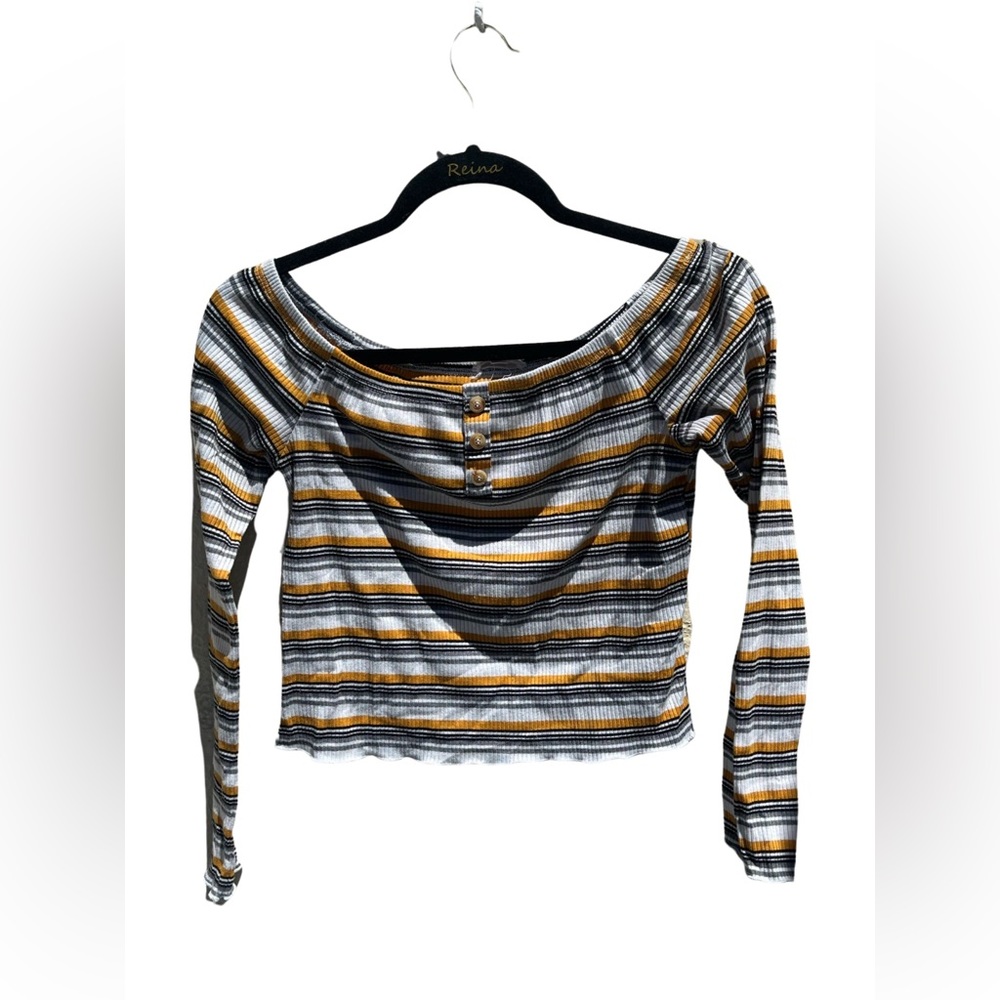 Charlie Brown Inspired 💛🧡🤎 Striped Long-sleeve Top 🤎 Size:L
